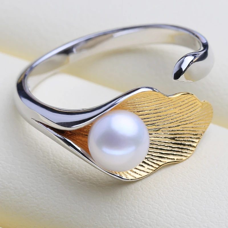 FENASY 925 Sterling Silver Ring Natural Freshwater Pearl Rings For Women Silver and Gold Color Custom Female Ring Fine Jewelry