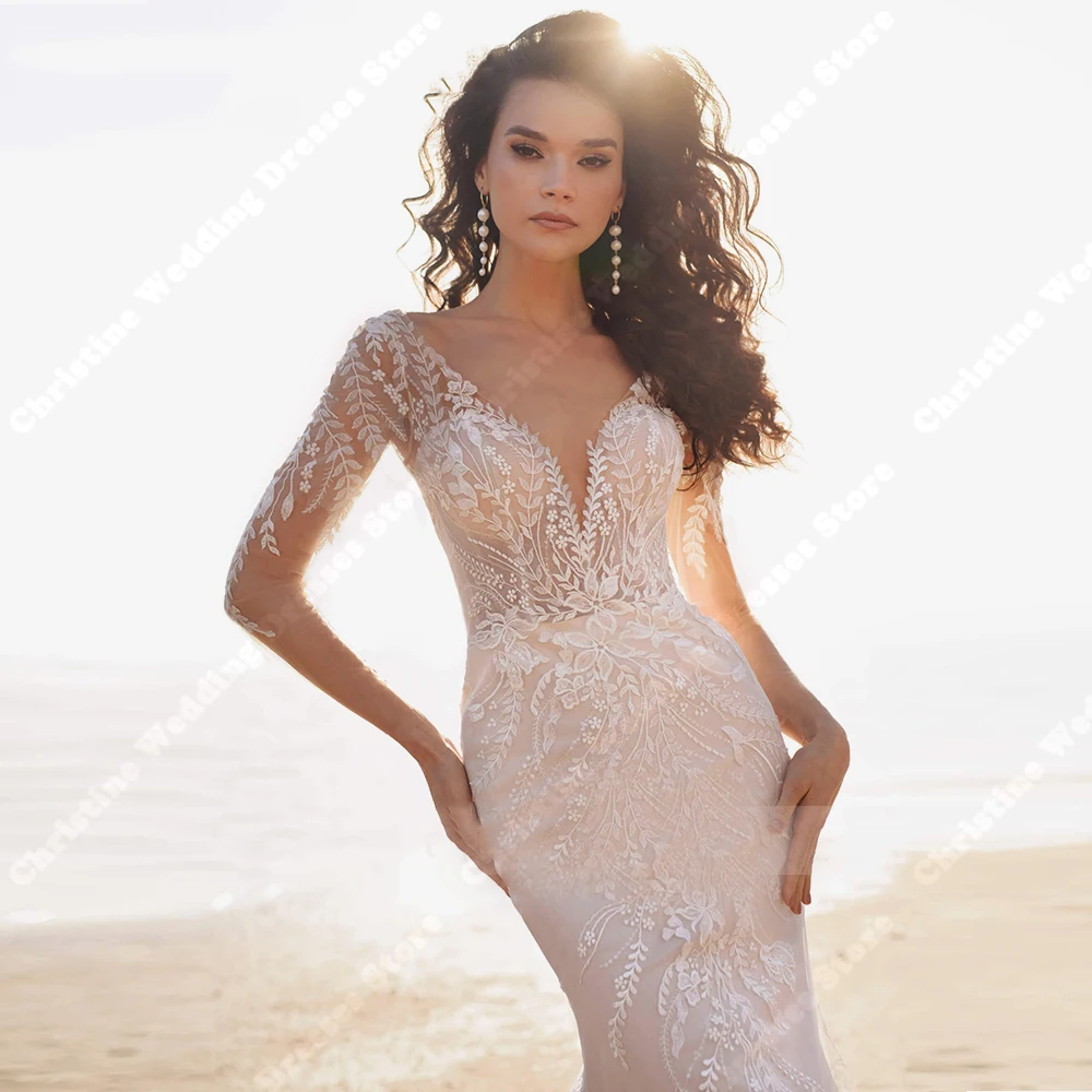 Vestidos de casamento marfim brilhantes para mulheres, renda requintada, estampa floral, vestidos de noiva, sexy e elegante, noivado e banquete