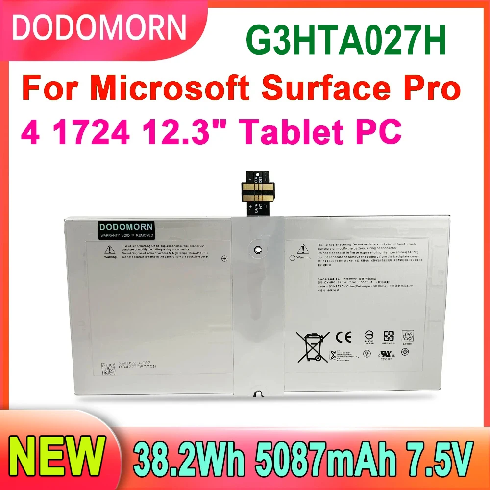 

Аккумулятор DODOMORN G3HTA027H для ноутбука Microsoft Surface Pro 4, 1724 дюйма, планшет 12,3 В, 7,5 Вт/ч, 5087 мАч, высокое качество