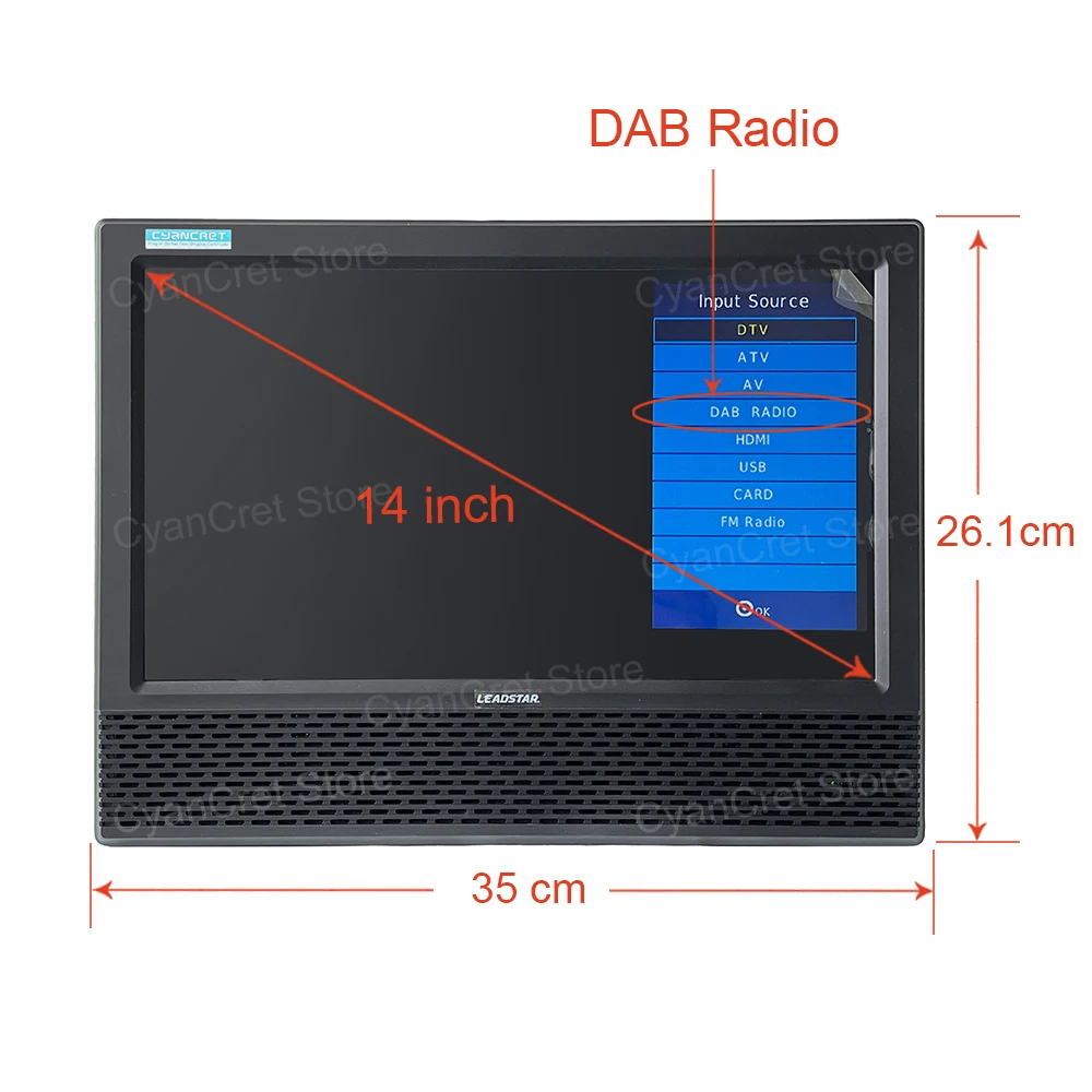 LEADSTAR MT-14 Portable TV DVB-T2 H.265 DAB+ Digital FM Radio 14 Inch HD Analog Television whit Big Speakers Big Batteries