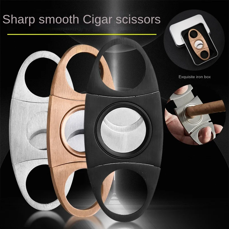 Stainless Steel Double-edged Cigar Cutter European and American Portable Cigar Cutters Cigar Scissors