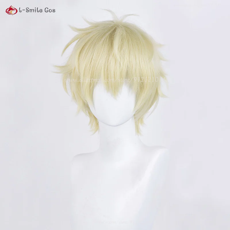 Anime  Cosplay Shima Sousuke Cosplay Wig 30cm Light Golden Cruly Men Wigs Heat Resistant Synthetic Hair + Wig Cap