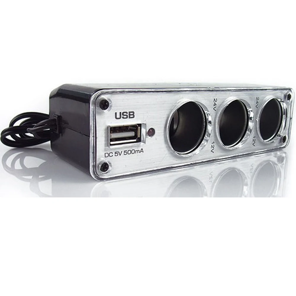 Universal Car Cigarette Lighter Socket Splitter 12V Power Adapter with USB Charging LED Indicator