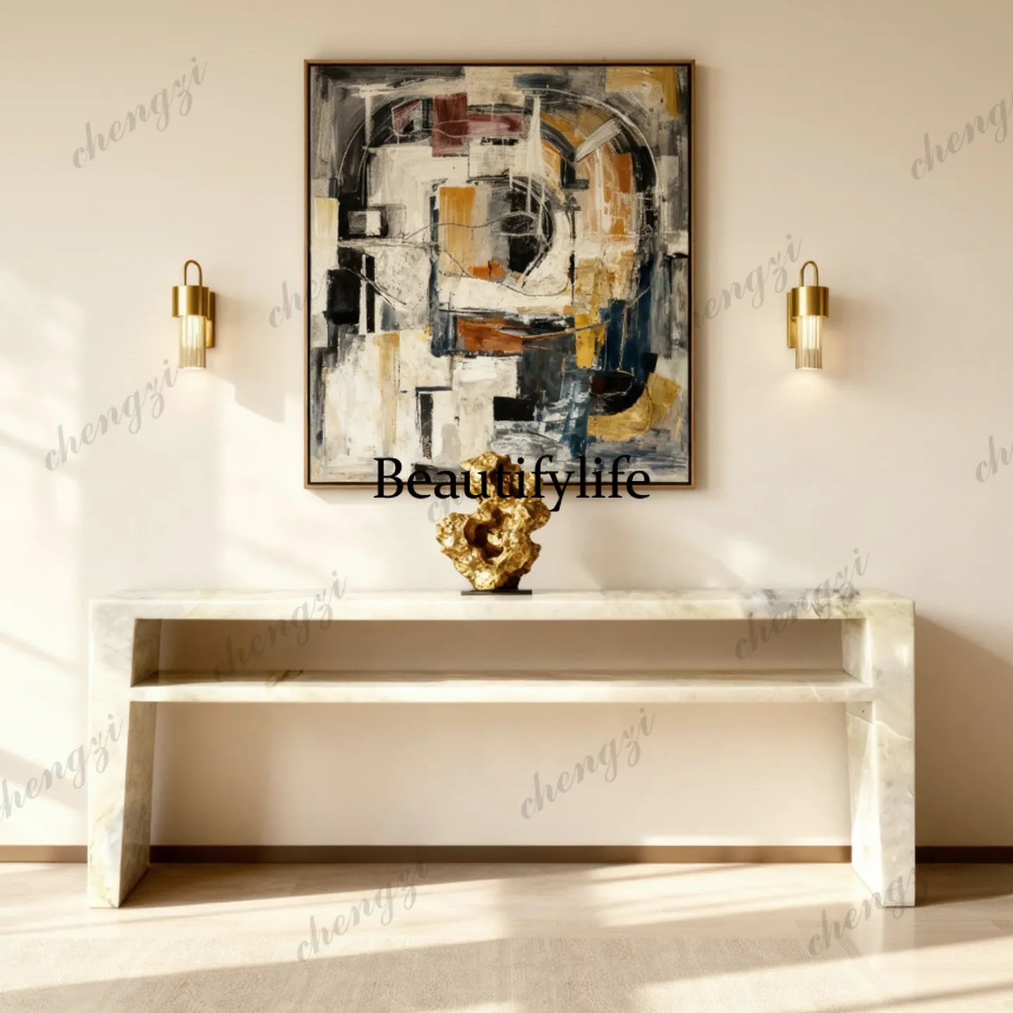 P37 light luxury high-grade natural marble entrance table living room corridor aisle against the wall