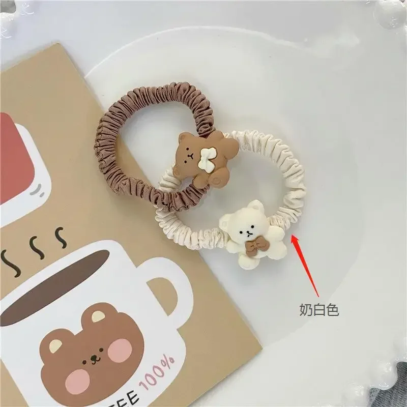 Korean Version of New Coffee Colored Small Intestine Circle Hair Rope Bear Head Rope Milk Tea Colored Girl Pleated Hair Circle