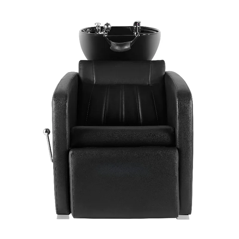 Portable Shampoo Bowls and Chairs Black Shampoo Bed Ceramic Basin Hair Salon Beauty Furniture