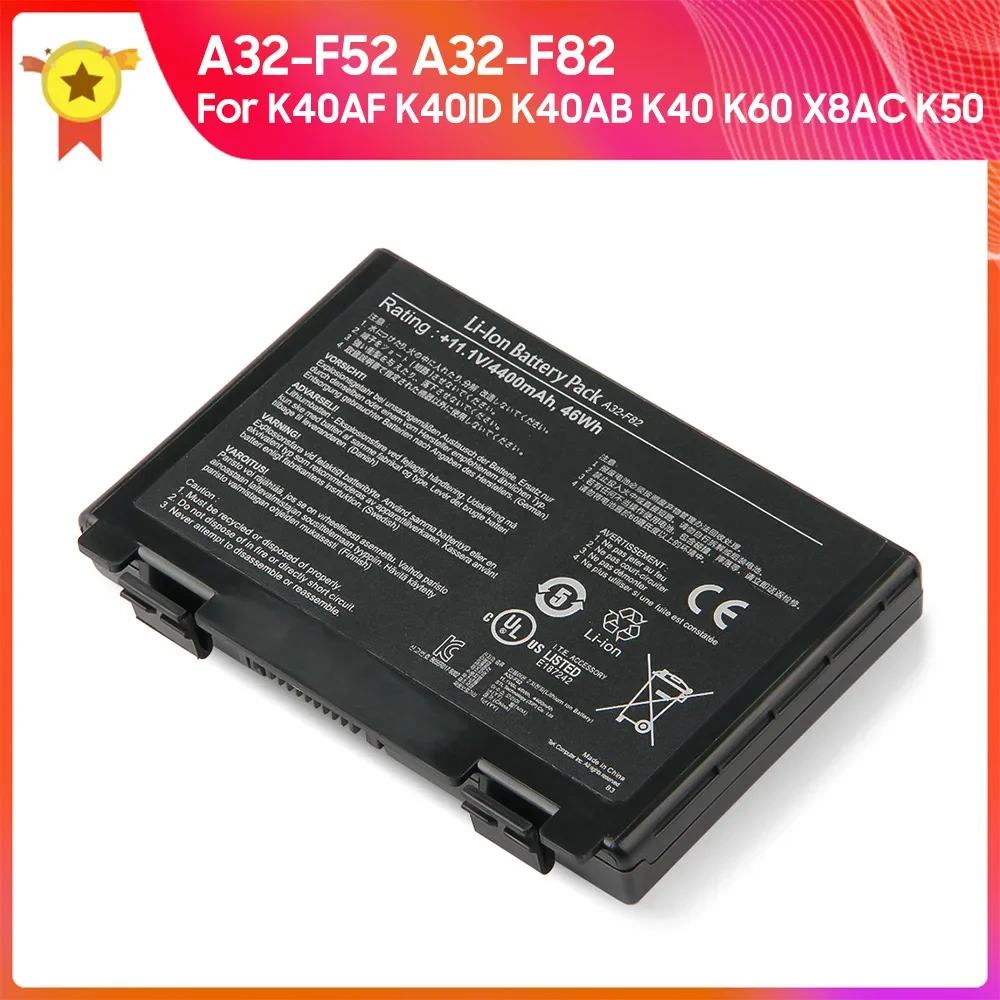 

Replacement Battery A32-F82 A32-F52 4400mAh For Asus K40ID K40AF K40AB K60 K40 K50 X8AC High Quality Batteries