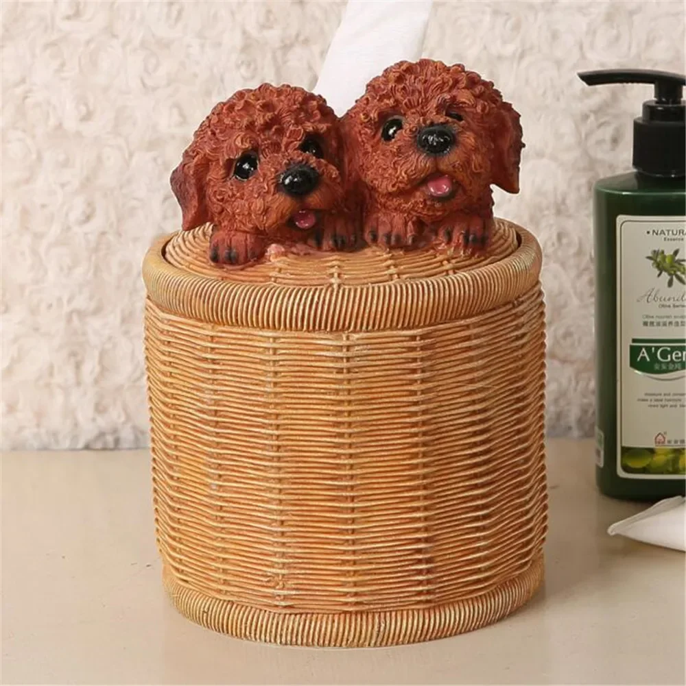 European Style Bathroom Lovely Teddy Dog Paper Holder, Round Wall Hanging Waterproof Home Decorative Tissue Box