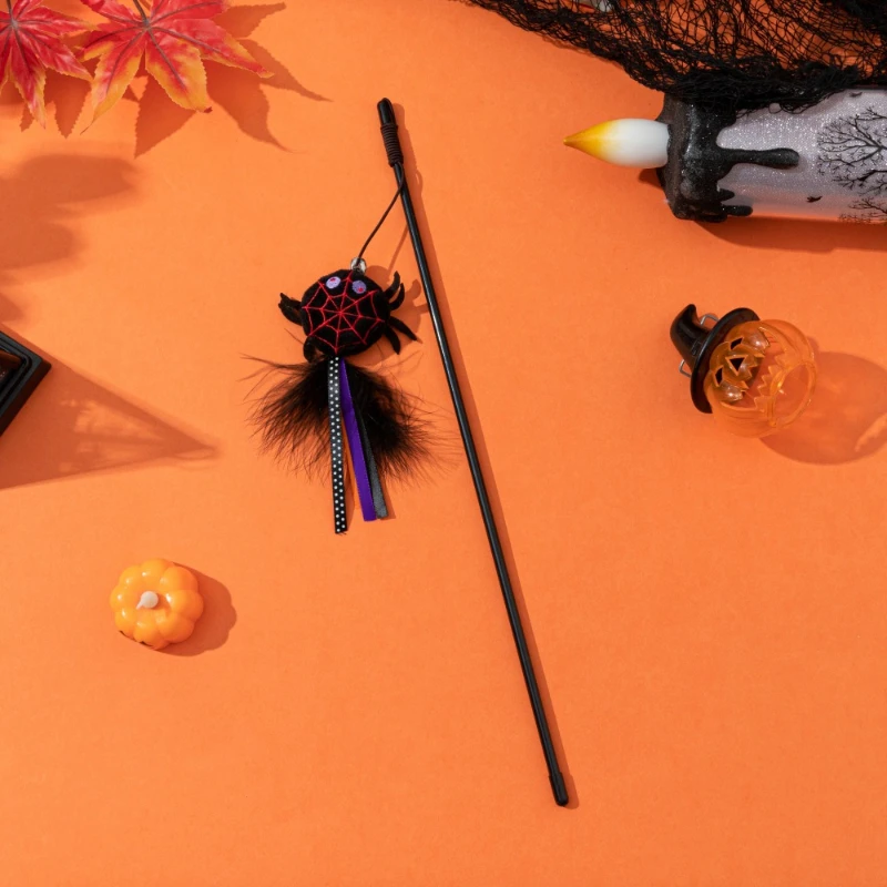 Cat Toy Funny Cat Stick Halloween Pet Toy Pumpkin Ghost Spider Cat Toy Creative Interactive Indoor Toy Gift Pet Holiday Supplies