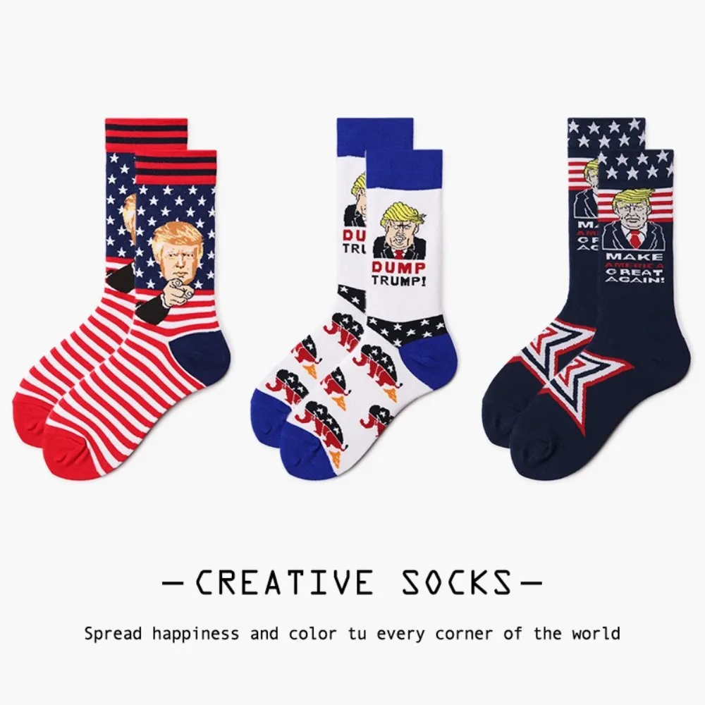 New President Donald Trump Trump Socks America Great Again National Flag Women Socks Cotton Medium Tube Socks