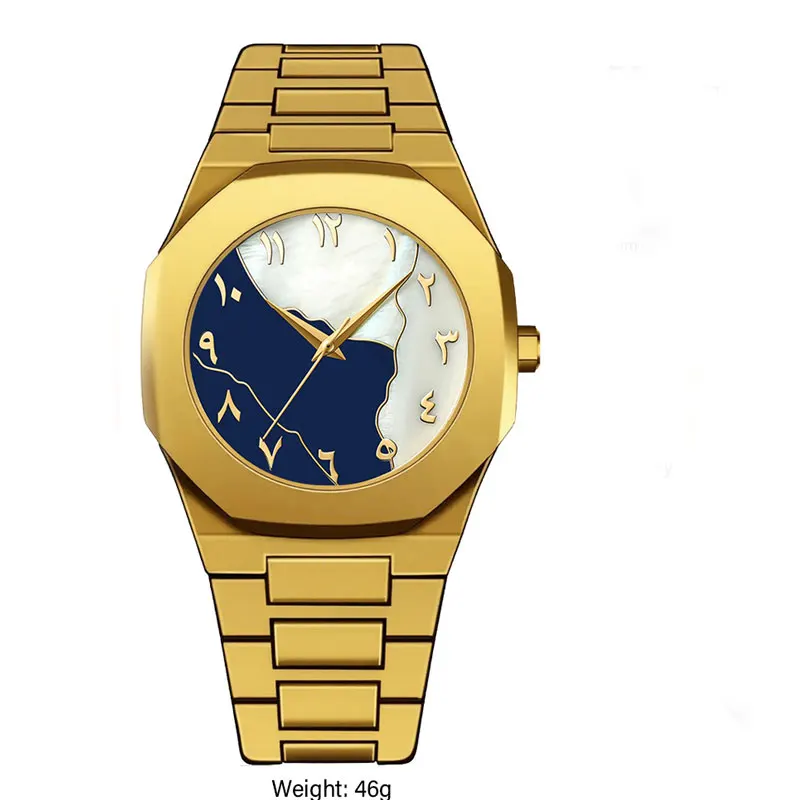 Vintage Gold Black Circular Dial Middle Eastern Arabic Numerals Quartz Men's Watch Casual Lightweight Sports Clock Customizable