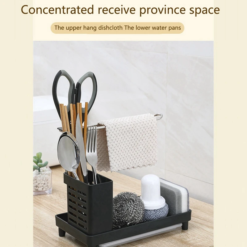 1 PCS Bathroom Organizer Kitchen Accessories With Drip Tray Towel Holder For Sponge, Brushes Kitchen And Bathroom image 5