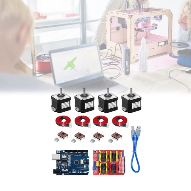 محرك متدرج ومجموعة السائق 4-Lead Nema17 محرك متدرج 17HS4401S + نقش CNC-Shield V3