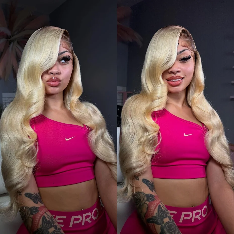 613 Honey Blonde Lace Front Human Hair Wigs With Dark Roots 13x6 Transparent Lace Frontal Wigs For Women Brazilian Body Wave Lace Wigs 38 40 42 inch