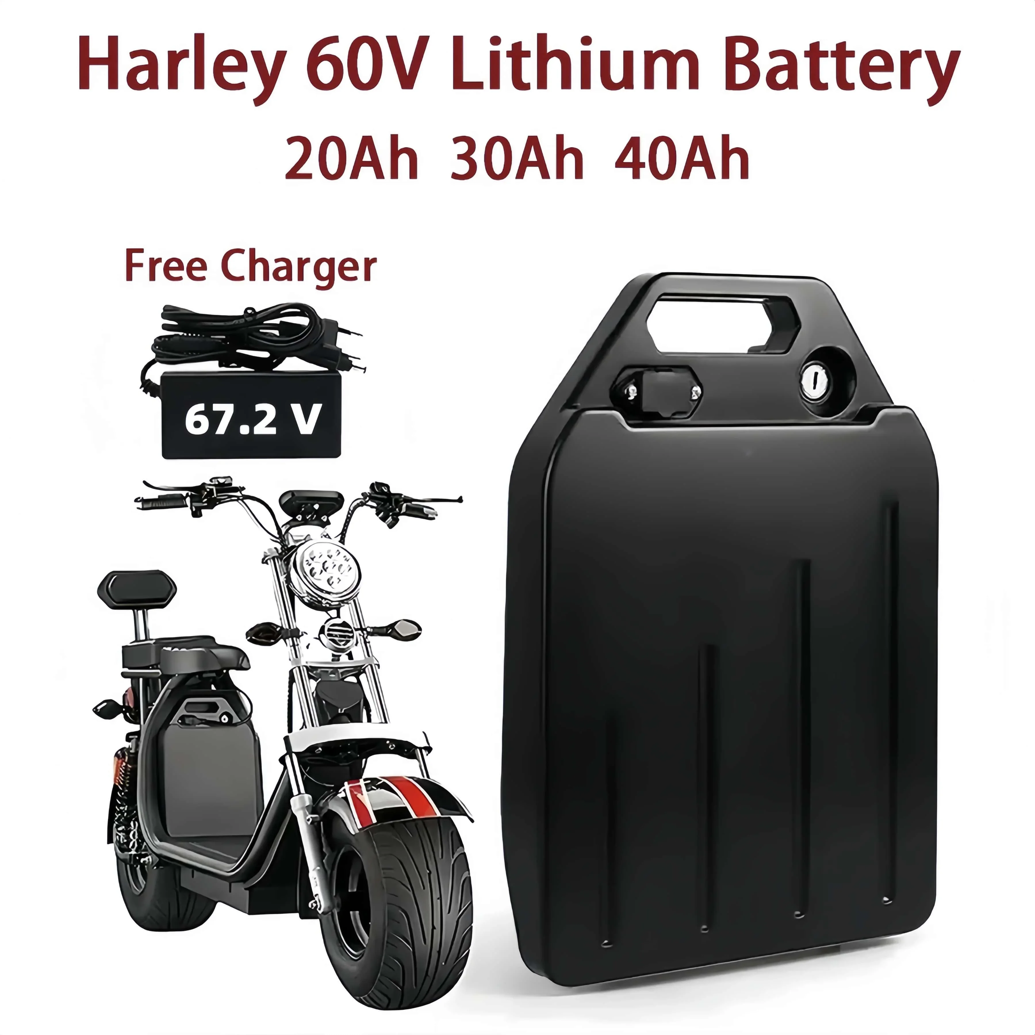 18650 Battery 60V 20Ah 30Ah 40Ah Waterproof Lithium Battery for 250W-2500W Harley Two Wheel Foldable Citycoco Electric Scooter