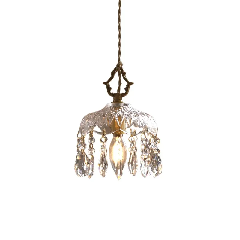 

French retro glass small chandelier, carved glass American style, bedside restaurant entrance bay window lamps