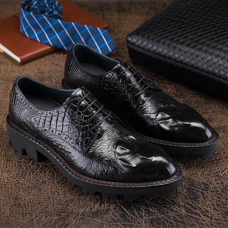 Luxury Men Business Formal Shoes Genuine Leather Crocodile Embossed Office Dress Brogue Shoes Gentleman Banquet Wedding Shoes