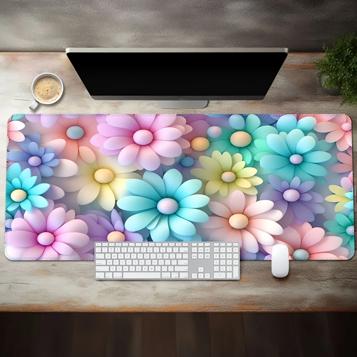 Pastel Flowers Desk Mat Extra Large Non-Slip Rubber Base Gaming Mouse Pad Smooth Surface Office Computer Accessory