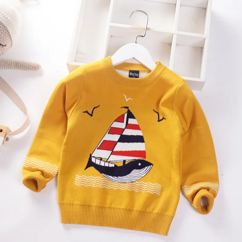 2024 New Autumn Winter Children Cartoon Knitted Sweaters Kids Baby Boys Double-knit Sweater Jumper Cotton Toddler Clothes 2T-8T