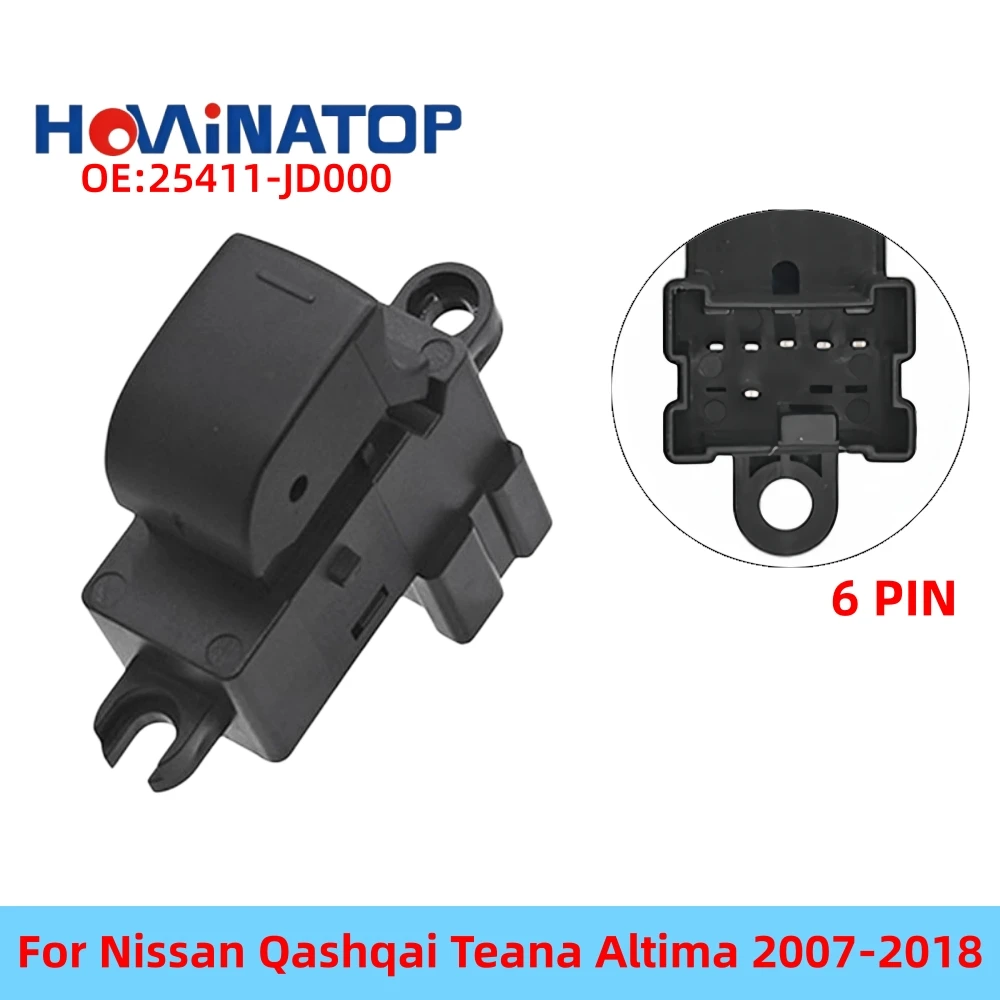 HOWINATOP 25411-JD000 6Pin Power Window Assist Switch For Nissan Qashqai Teana Altima 2007-2018 OEM Replacement