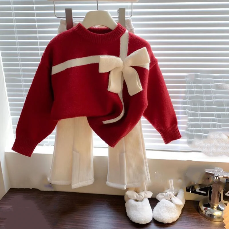 

Girls Autumn Winter Fuzzy Sweater Pants Children Knitwear Loungewear Thicken Cotton Knit Striped Sweater Jumper Kids Clothing