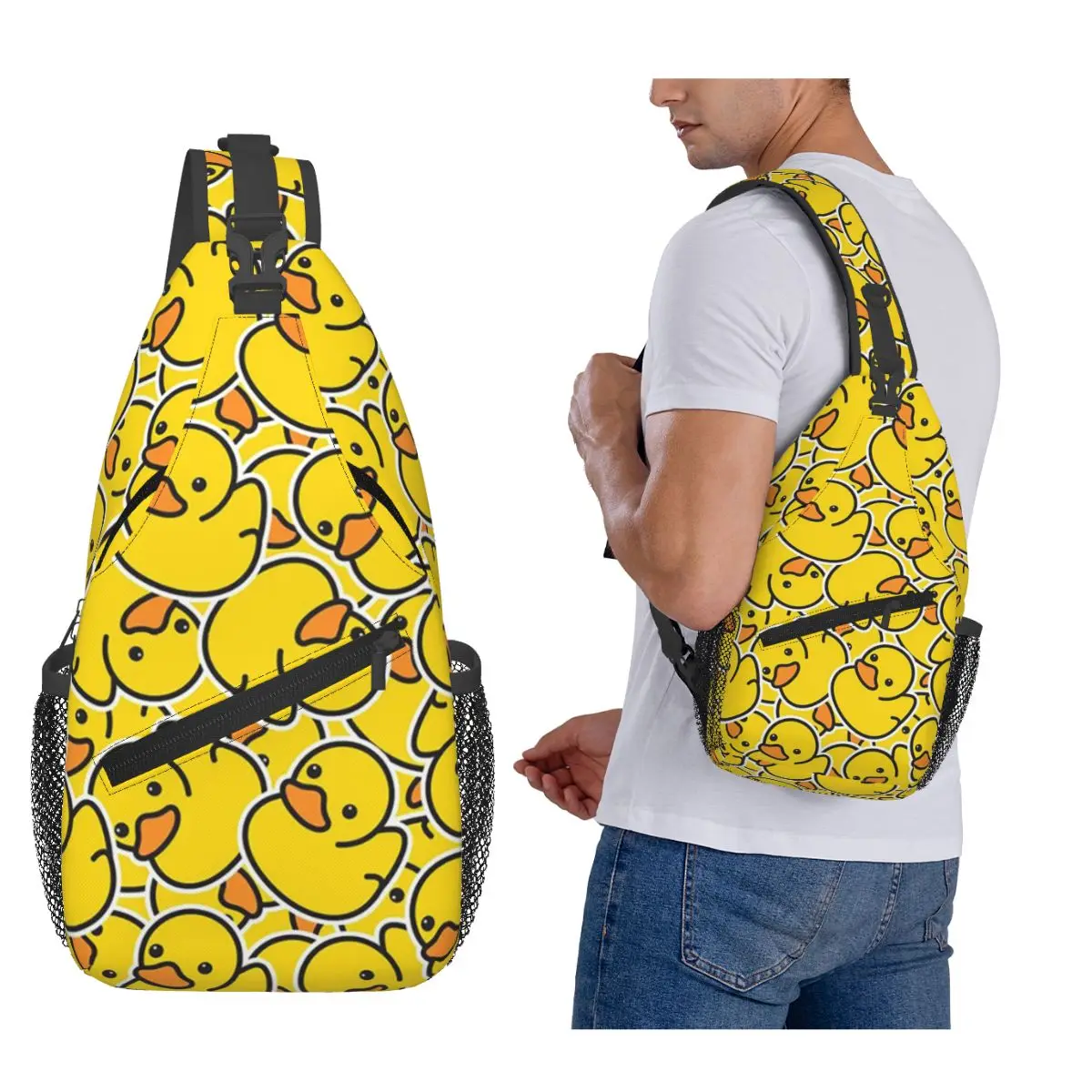 Yellow Bathtime Rubber Ducks Pattern Chest Bag Men Sling Crossbody Backpack Chest Bag Travel Hiking Daypack Shoulder Bag