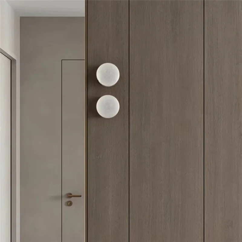 ABUI-Natural Marble Round Wall Lamp Nordic Modern LED Room Light Living Room Bedroom Passage Corridor
