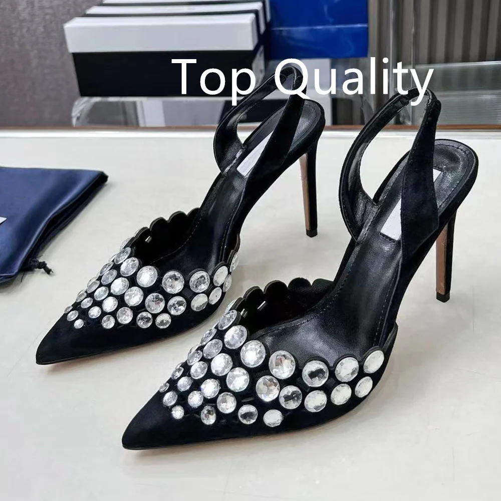 

2024 New Women's High Heeled Sandals Thin and pointed Diamond inlay Sexy Style Dress Women High heel Slippers