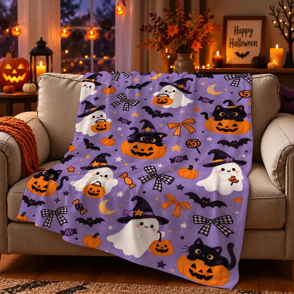 Ghost Garland Halloween Throw Throw pet throw blanket Ultra-Comfortable Flannel  blanket—Suitable for Bed Bedroom Living Room