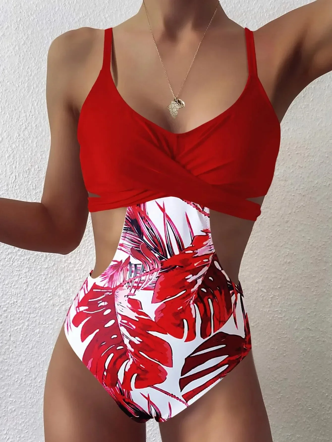 

2025 Leaf Print Swimwear Women Skinny One Piece Swimsuit Maio Biquini Mujer Trikini Banador Monokini Bikini Badpak Maillot Femme