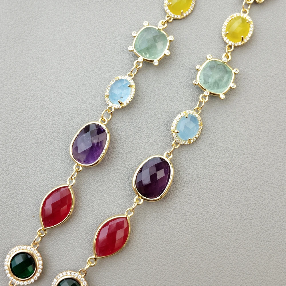 Y·YING  Natural Multi Gem Stone Crystal Jade Beads Cz Crucifix Pendant Necklaces Jewelry