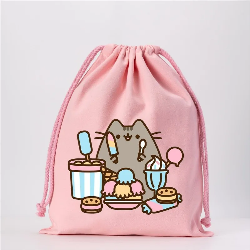 Pusheen Drawstring Bag Cartoon Printing Student Sports Large Capacity Backpack Sackpack Handle Bundle Pocket Kids Birthday Gifts