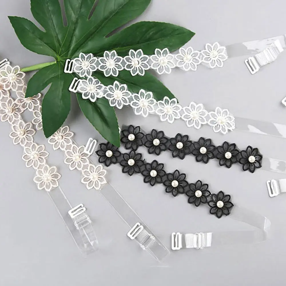 

Sexy Transparent Summer Pearls Wedding Elastic Bra Accessories Women Bra Belt Brassiere Straps Flower Shoulder Strap