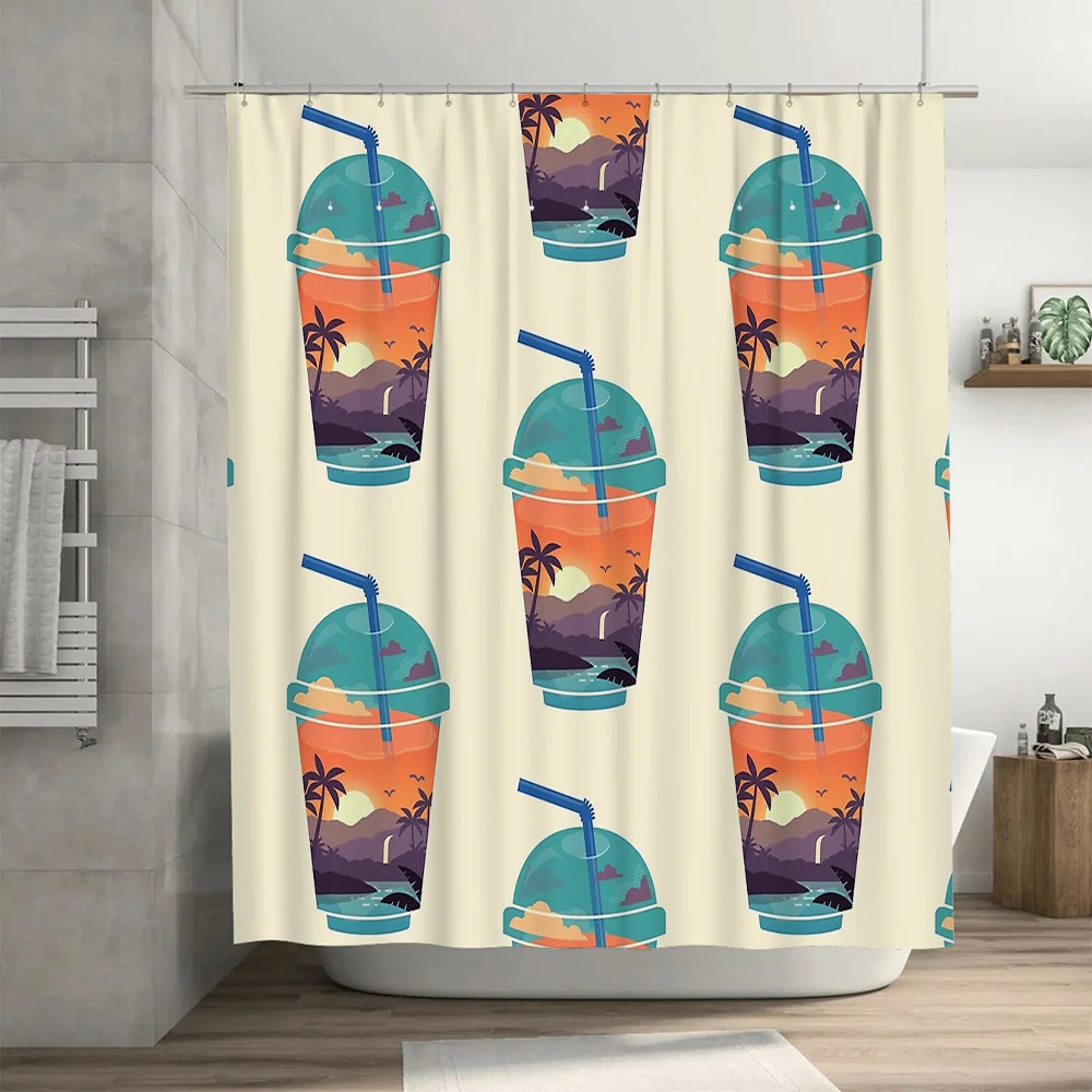 المحيط غروب الشمس شاطئ كوكتيل دش الستار المشاعر الاستوائية الساحلية ديكور المنزل منتجع نمط الحمام مجموعة الفنية طباعة جدار Hangi