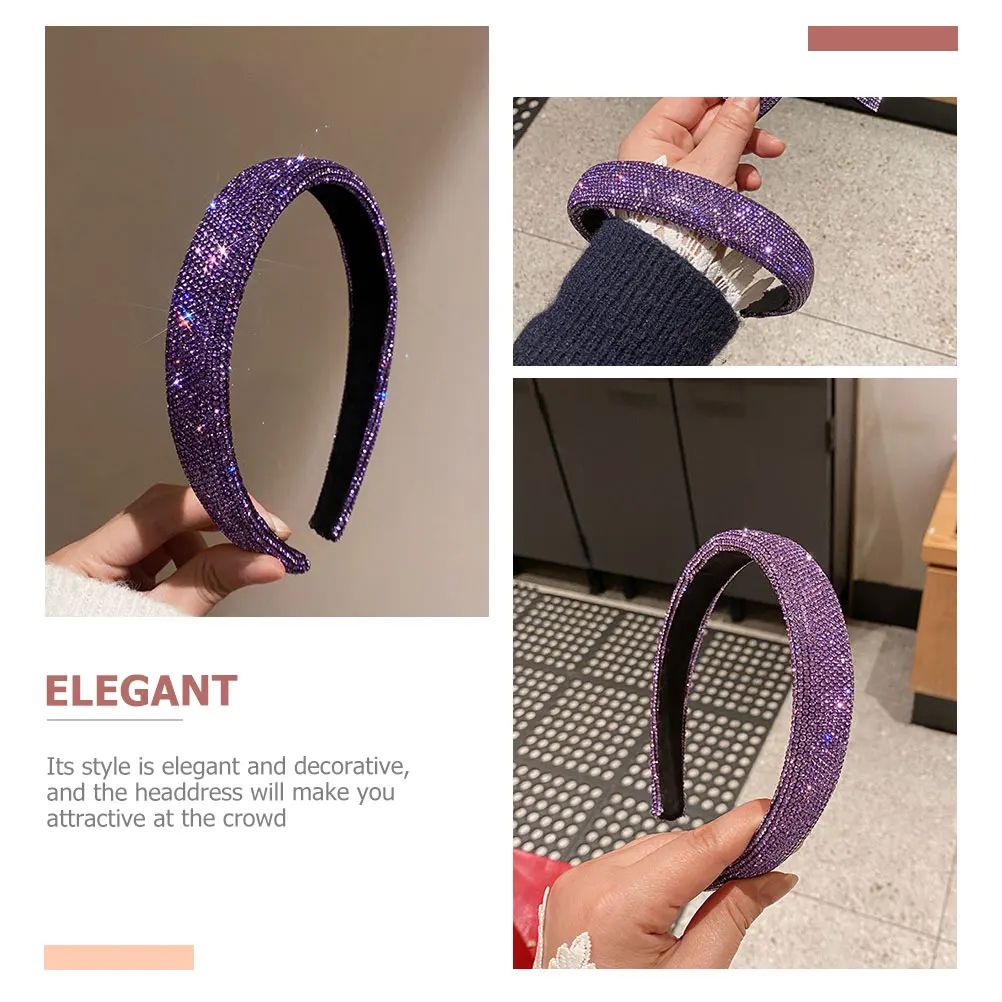 

Rhinestone Headband Purple Headdress for Girls Women Decorative Party Accessories Shiny Color Elegant Style Long Material