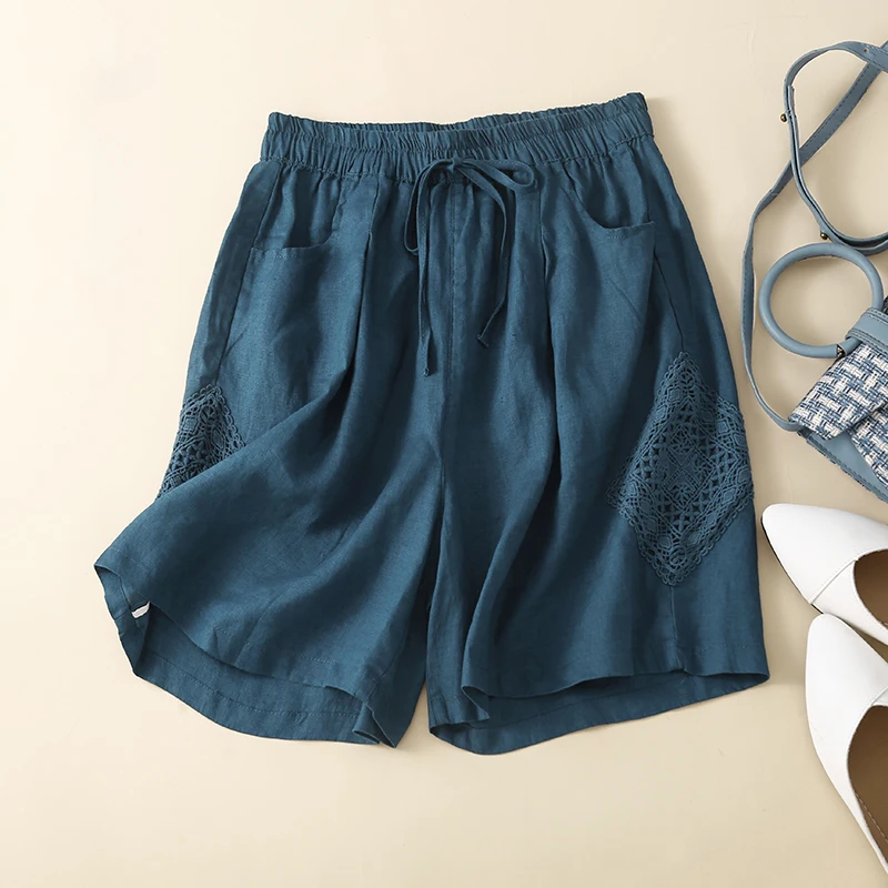 

Летние тонкие хлопковые льняные шорты женские, свободные брюки-кюлоты, повседневный стиль, стандартной толщины, с естественной линией талии
