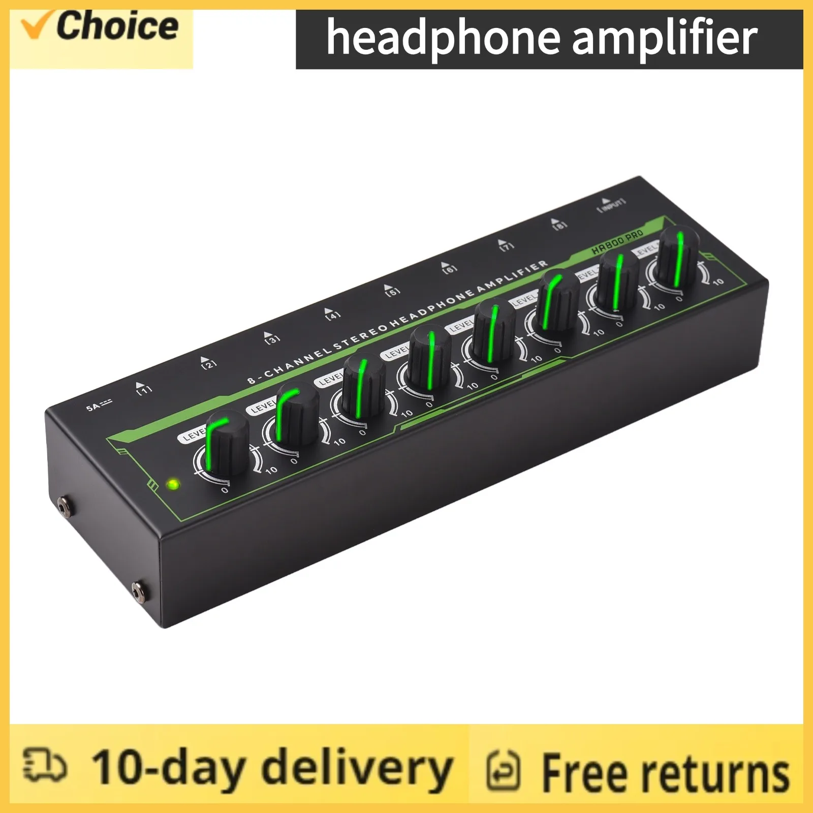 電源アダプター付きステレオヘッドフォンアンプ,オーディオアンプ,8チャンネル,12V DC,入力および出力インターフェイス6.35mm
