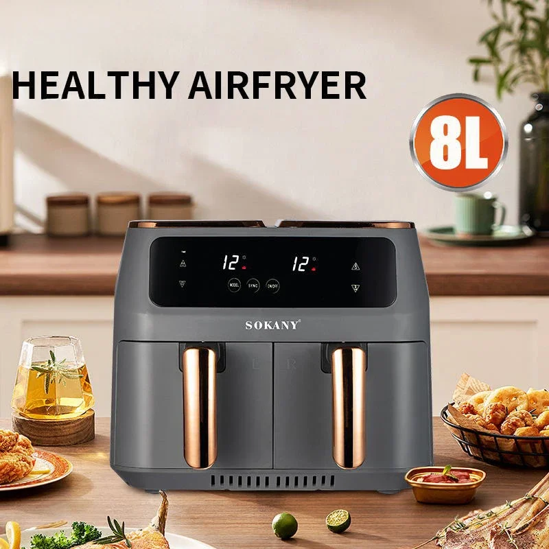 Hot Sale Smart Household Touch Screen Electric 8L Deep Fryers Oven 2800W Double Air Fryer With 2 Independent Frying Baskets