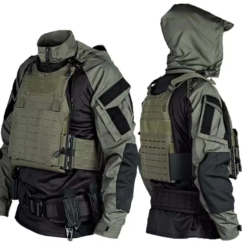 Men's Camo Tactical Shirts Combat Shirt Hooded Pullover Trainning 1/4 Zipper Shirts Long Sleeve T Shirt Wear-resistant Tops