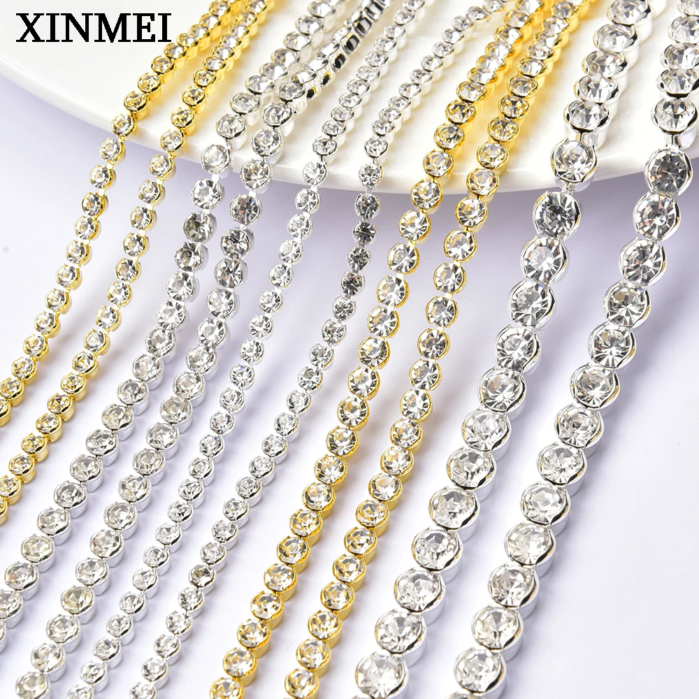 Gold Silver Base Glass Rhinestone Dense Non-claw Chain Pearl Cup Chain Trim Sewing for Clothes Bags Shoes Decoration Accessories