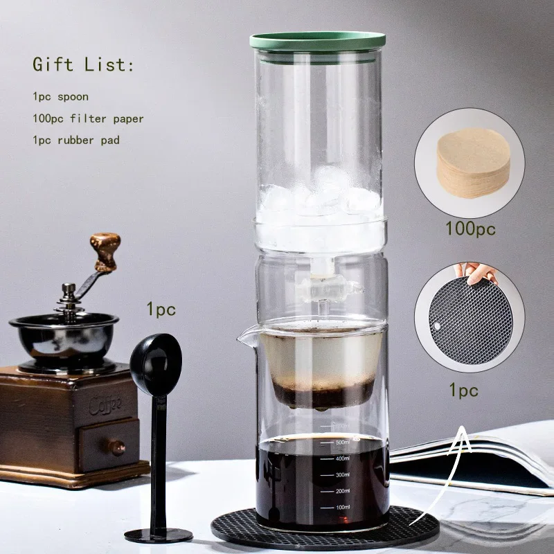 600ml  Drip Style Ice Brew Sharing Pot Ice Drip Coffee Maker Coffee Cold Brew Pot Cold Brew Teapot Cold and Heat Resistant  Cafe