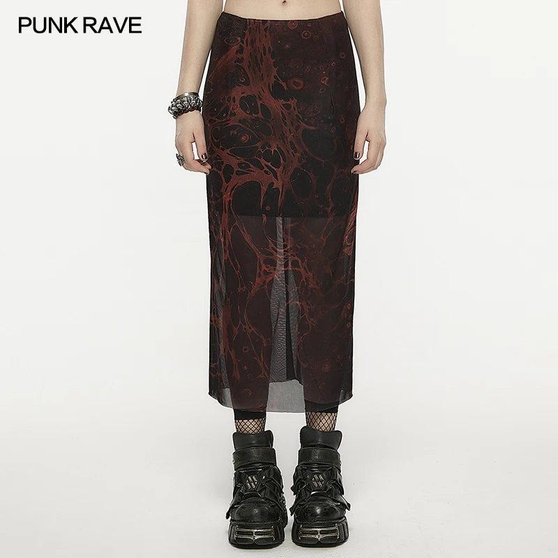 Punk Rave Dames Gothic Originele Onregelmatige Lavapatroon Bedrukt Gauz Rechte Rok Mode Zachte Persoonlijkheid Sexy Rokken Vrouwen