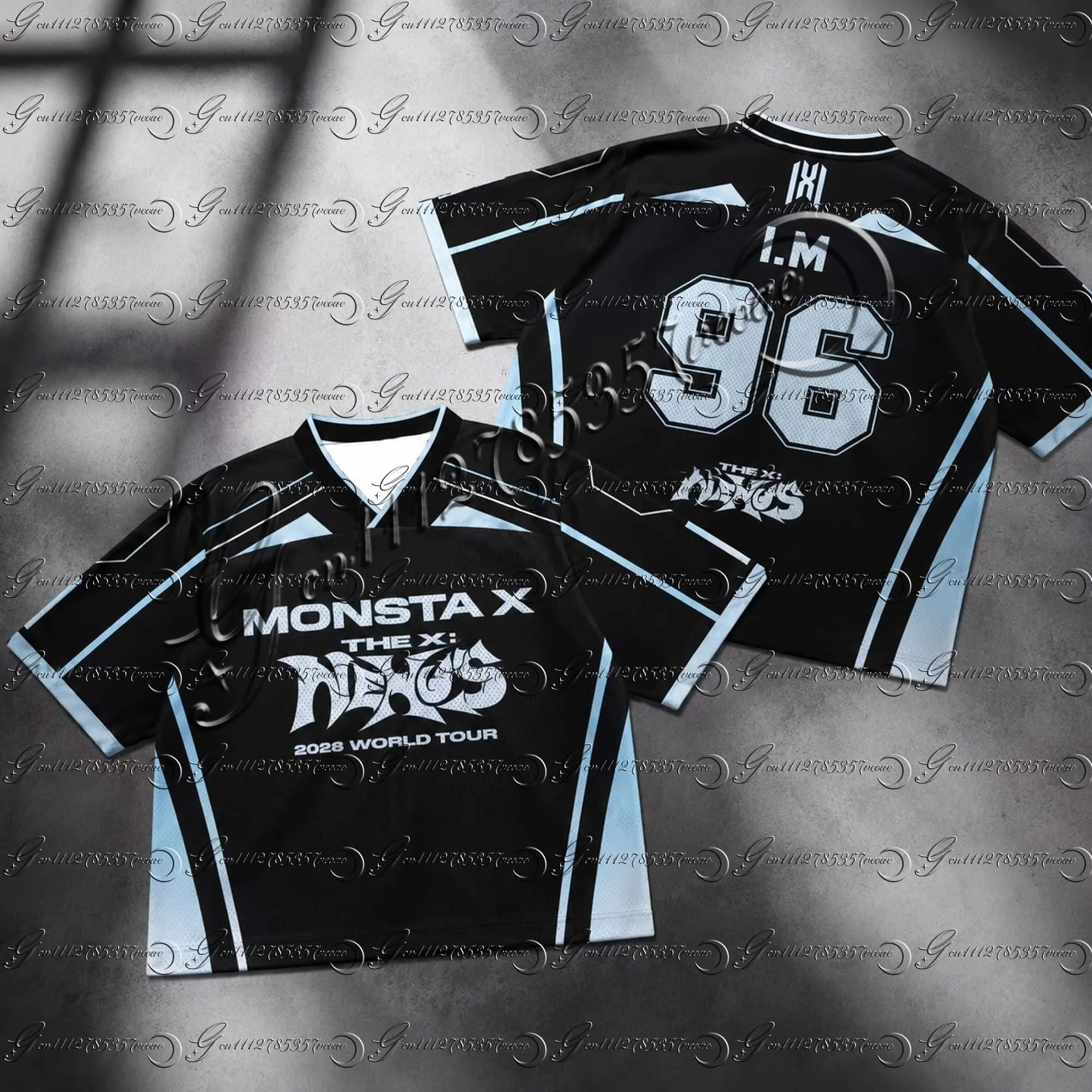 26 Y2k Sommer Erwachsene Damen Galactic Monsta X World Tour The X Nexus Mixed Mesh Jersey Hyungwon Fans T-Shirt Damen FamilyMatching – Detail 7