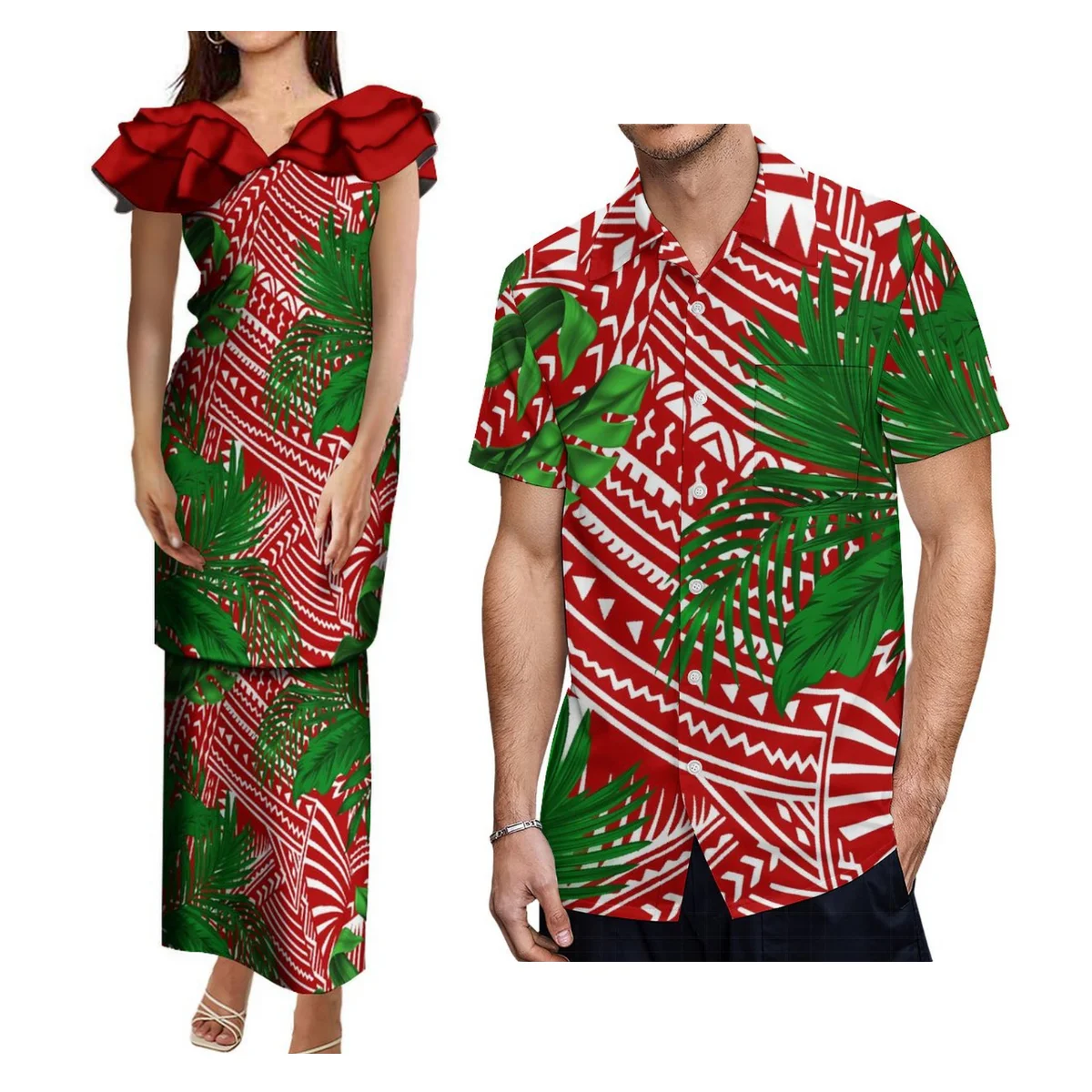 Abito da donna nuovo dal design di lusso Polinesiano Puletasi Puletaha Abito hawaiano da spiaggia Camicia da uomo Taglie forti Abito da coppia