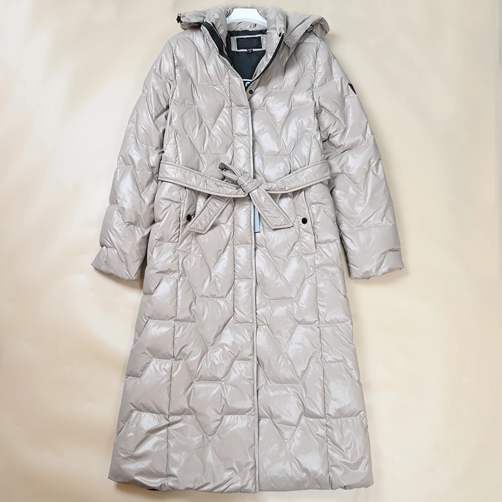 

Thiened down Jaet Women's Mid-Length Quilted Detachable Hood White Du down Warm Winter Coat American Sle Faionable