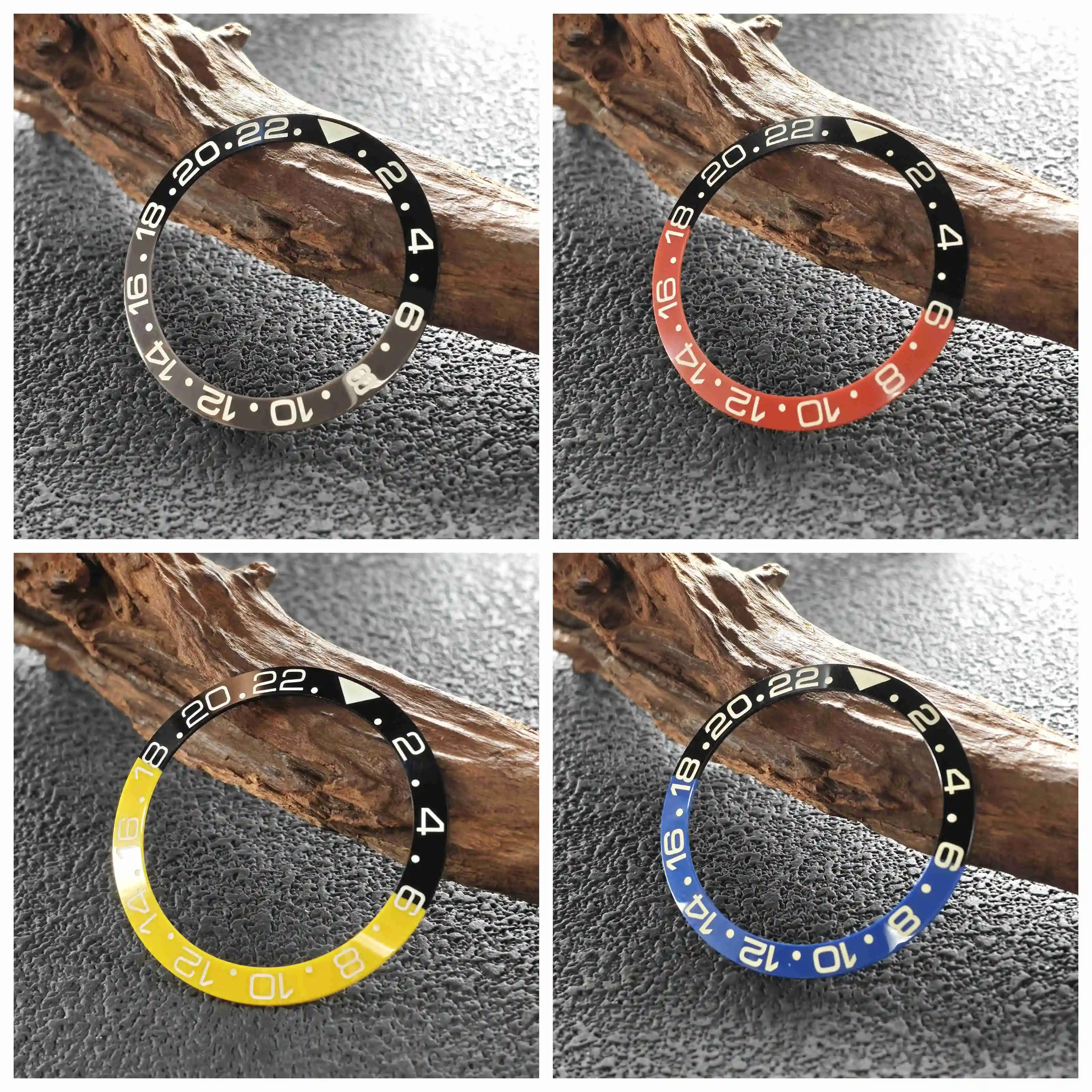 38MM×30.5MM Sloping GMT Double Color Ceramics Bezel Insert Blue Luminous Fits SKX007 SKX009 SPB185 SPB187 Replacement Parts