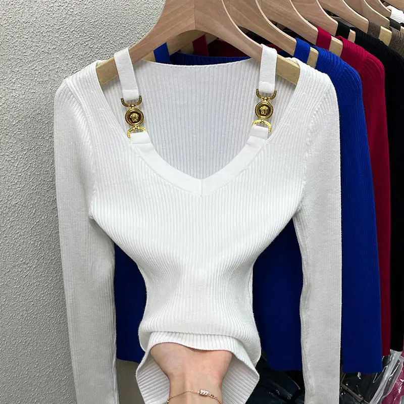 Solid Color Undercoat Sweater Ladies Fashion Long Sleeve Knitting Tops Autumn Winter Solid Color Pullovers Women\'s Clothing