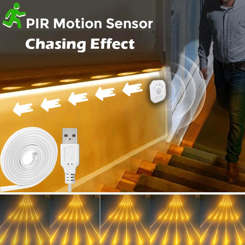 

USB-светильник для шкафа с датчиком движения, световая лента для шкафа на стойке 5 В, световая лента с датчиком движения и ночью, активируемая движением