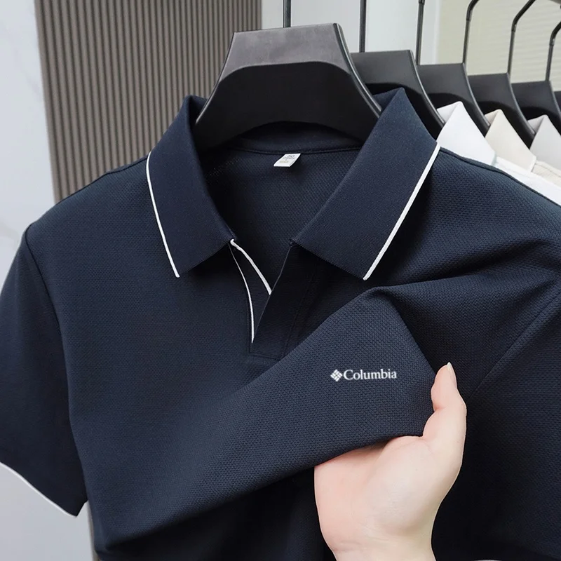 

Summer men's brand luxury embroidered solid color short sleeved polo shirt breathable fast drying cool fashionable casual top