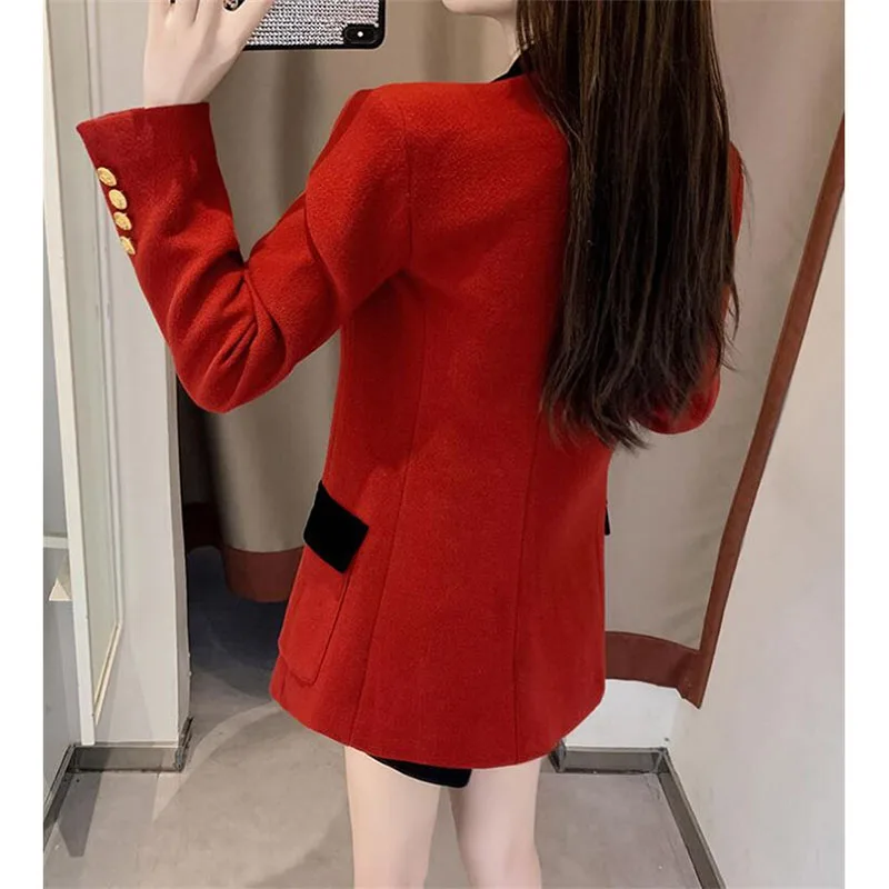 Nowa wiosna jesień damska marynarka elegancka elegancka pomarańczowo-czerwona damska z długim rękawem Blazers Casual Women Coat 2023 Fashion Tops